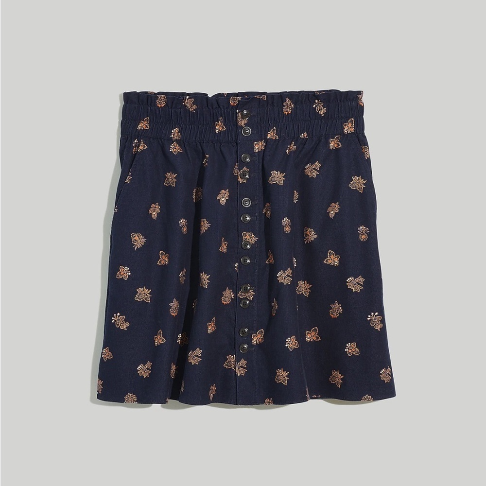 Madewell Paperbag Button-Front Mini Skirt in Baby Corduroy